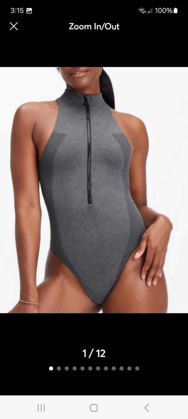 New Large Fabletics Arya Sleeveless Grey Bodysuit Hi Neck Maddie Ziegler Capsule